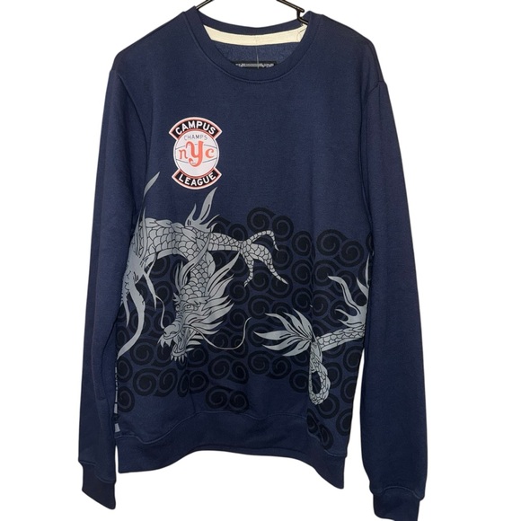 Blind Rooster Other - Blind Rooster NYC Campus League Dragon Graphic Sweatshirt Size Large Navy NWT